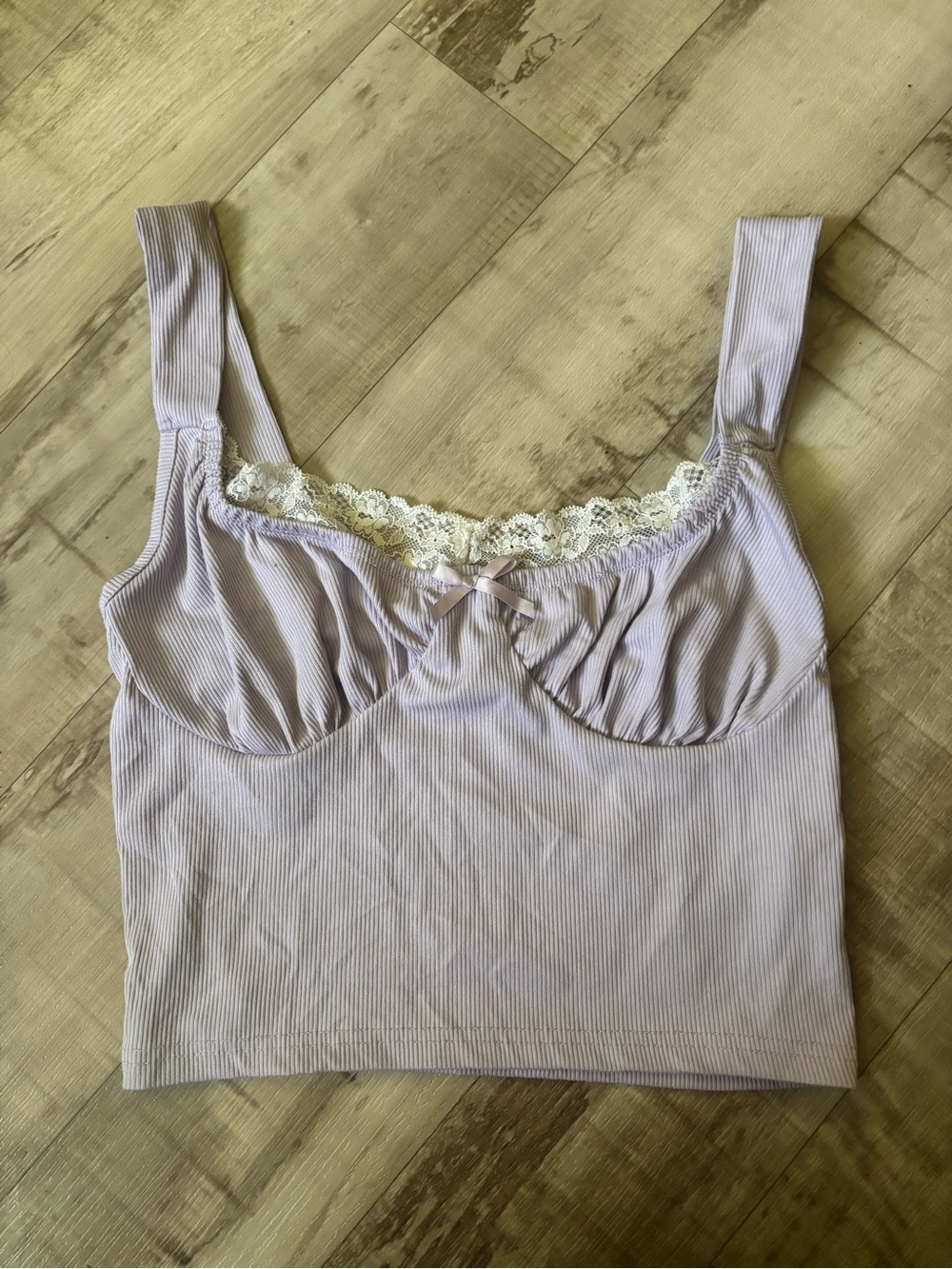 Forever 21 Lavender Ribbed Lace-Trim Tank Bralette